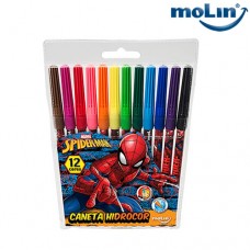 Caneta Hidrocor Spider Man Blister c/ 12 Cores Molin 5028